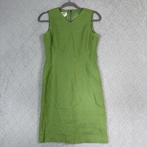 Talbots Women Sleeveless Irish Linen Green Lined Sheath Dress Sz 2 Petite